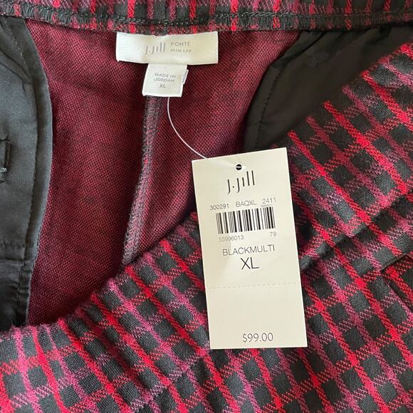 J JILL Size XL Ponte Slim Leg Black/Red/Purple Pull-On Stretch Pockets Pants NWT - Picture 3 of 8